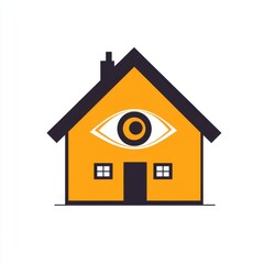 Stylized yellow house graphic featuring an eye, symbolizing observation and surveillance.