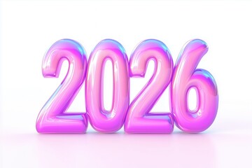 Modern render of the year 2026 displayed in bright pink with a glossy finish against a white background