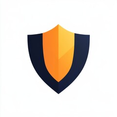 Fototapeta premium Stylized shield emblem with an orange and dark blue color scheme, symbolizing protection and security.