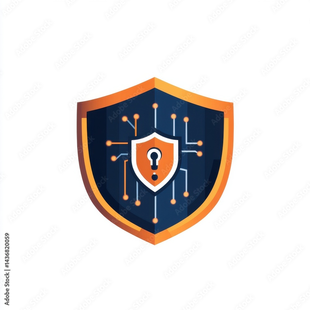 Poster stylized digital security shield symbolizing protection and cybersecurity concepts.
