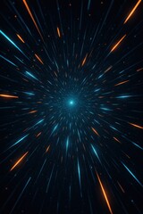 Dynamic cosmic burst with radiating blue and orange light streaks in deep space