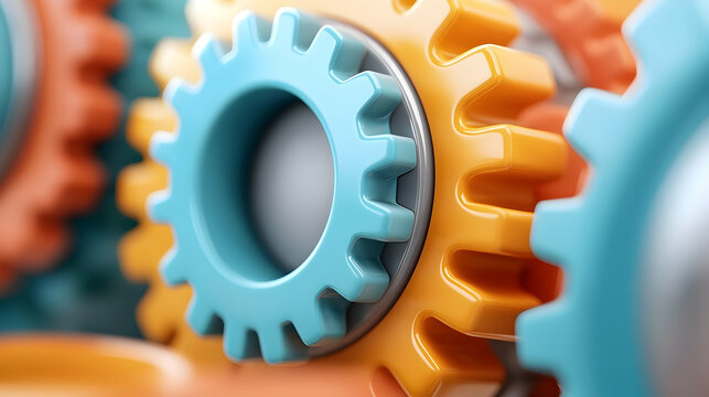 Colorful Interlocking Gears Abstract 3D Rendering - Powered by Adobe