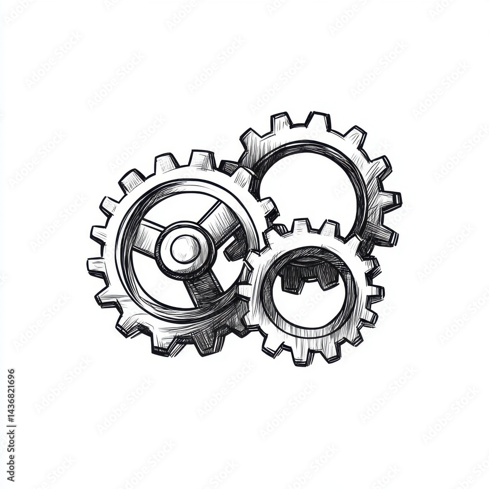 Poster a sketch of three interlocking gears, symbolizing engineering and teamwork.
