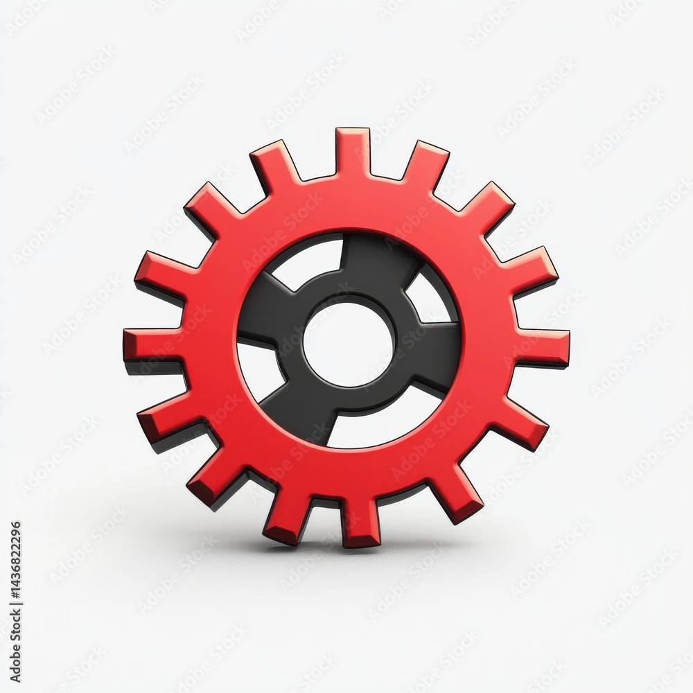 Aufkleber 3d rendering of a red and black gear symbolizing mechanical precision and innovation.