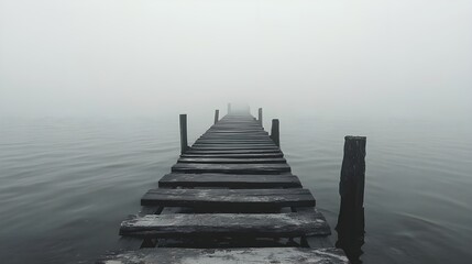 Fototapeta premium Foggy Bridge Extending into Mysterious Ether Over Calm Water