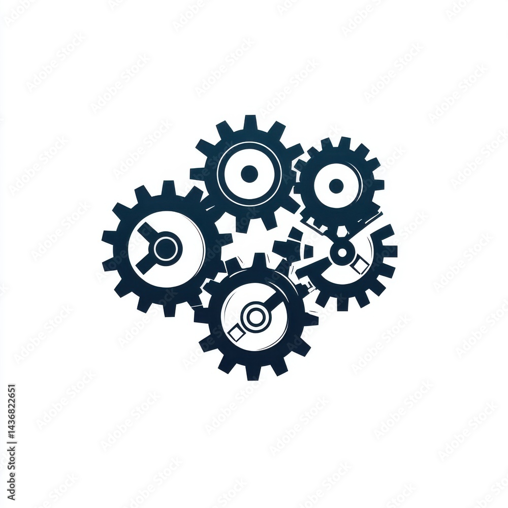 Poster a cluster of gears symbolizing teamwork and machinery in a minimalist design.