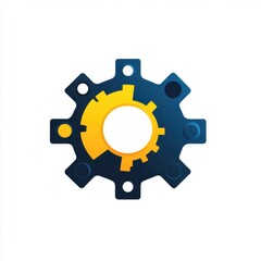 A vibrant gear icon in blue and yellow, symbolizing technology and innovation.