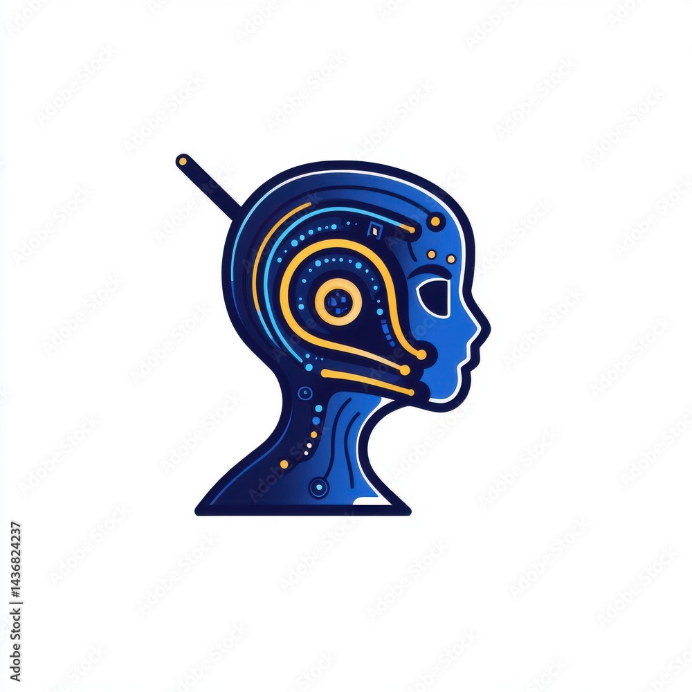 Aufkleber futuristic blue robot silhouette with intricate circuit patterns and led lights.