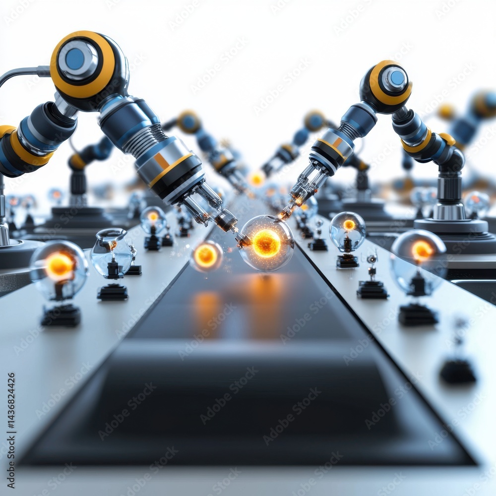 Aufkleber futuristic robotic arms working in a high-tech environment, showcasing automation and innovation.