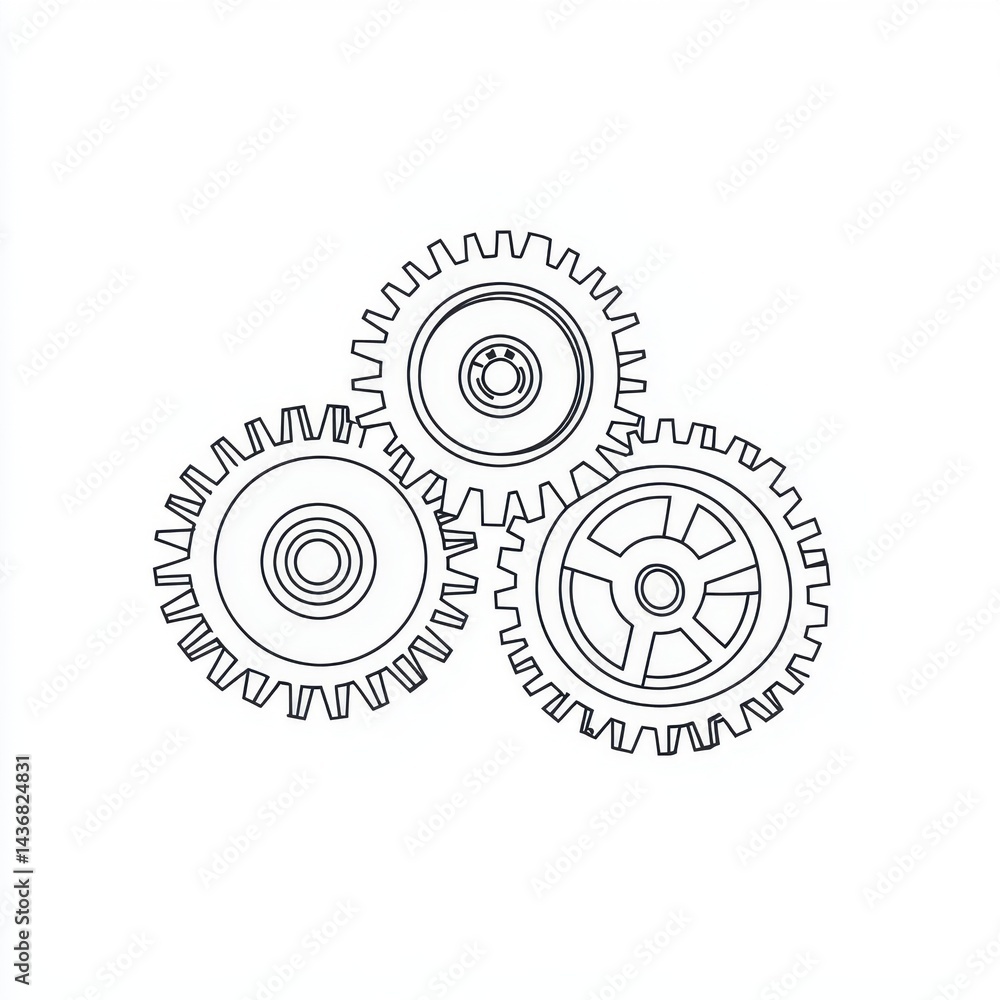 Poster three intricately designed gears in a minimalistic style, symbolizing machinery and engineering inno