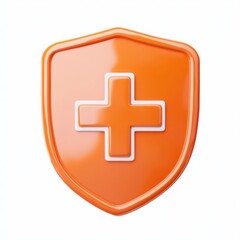 Fototapeta premium An orange shield with a white medical cross, symbolizing health and protection.