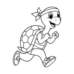 cartoon character turtle running. Coloring book for kids