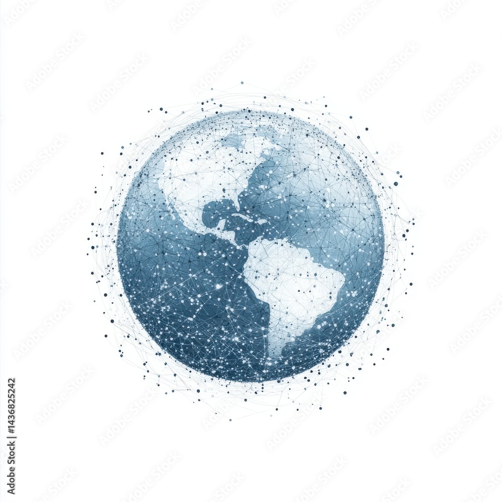 Poster abstract illustration of a connected world, showcasing global networks and data flow.