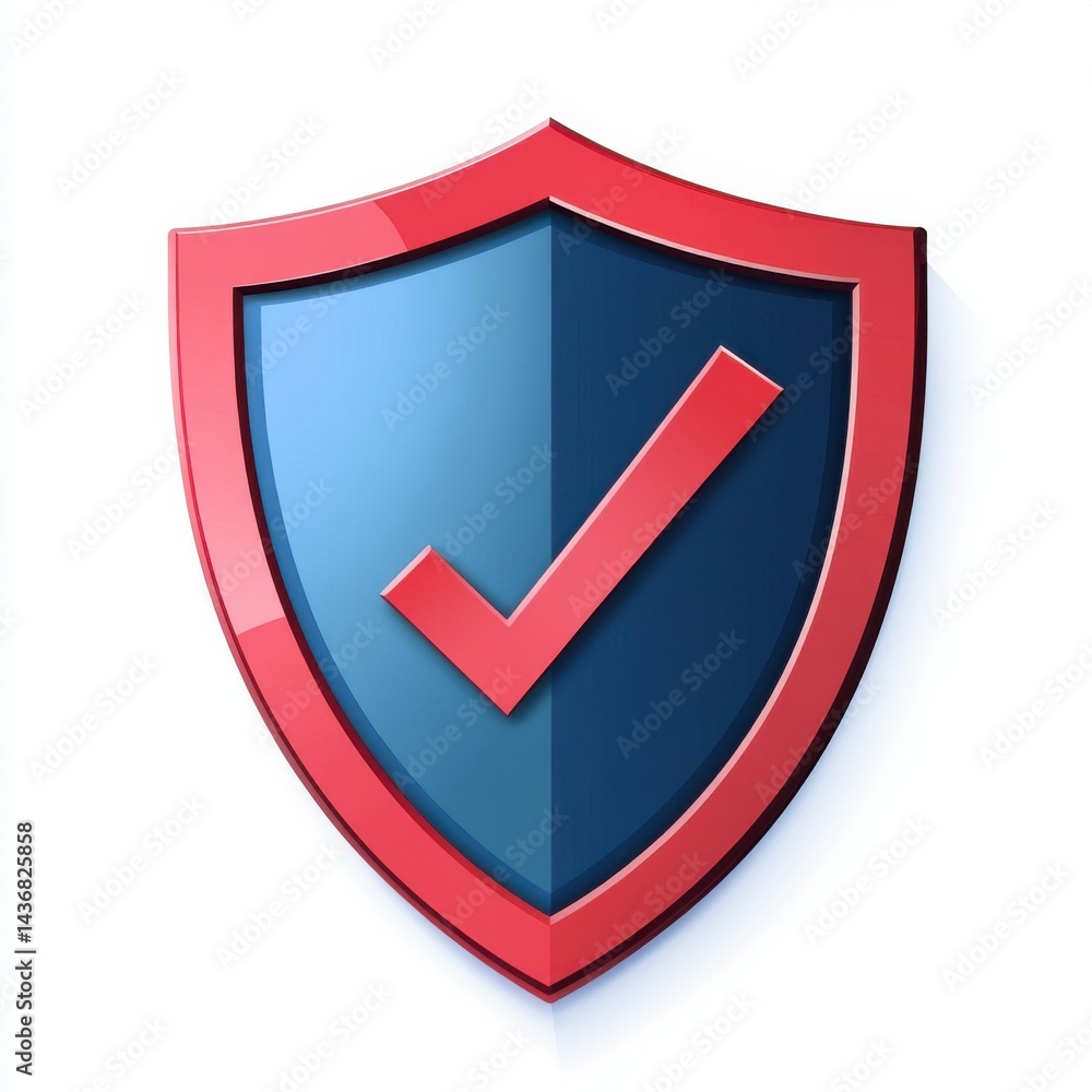 Poster stylized shield emblem symbolizing security and trust with a checkmark.