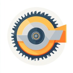 Stylized illustration of a circular saw blade in vibrant colors, emphasizing geometric shapes and modern design.