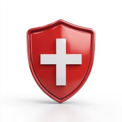 Fototapeta premium Red shield with a white cross, symbolizing health and safety.