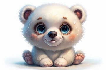 Obraz premium Adorable Cartoon Polar Bear Cub, White Background Stock Photo