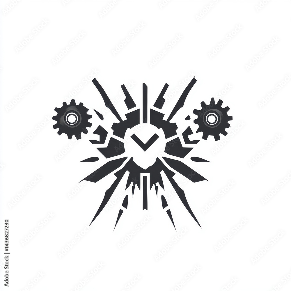 Aufkleber abstract black and white illustration featuring gears and a burst design, creating a dynamic mechani