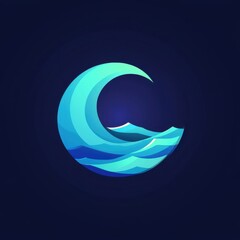 Obraz premium Stylized blue wave illustration in shades of turquoise and blue, creating a serene ocean vibe.