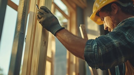 Construction Worker Installing Window Frame