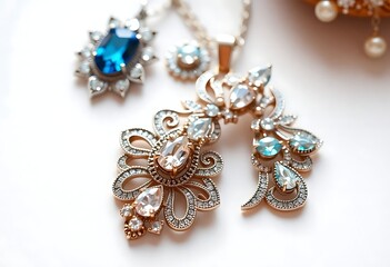 Fototapeta premium close up of a necklace and earrings on a table