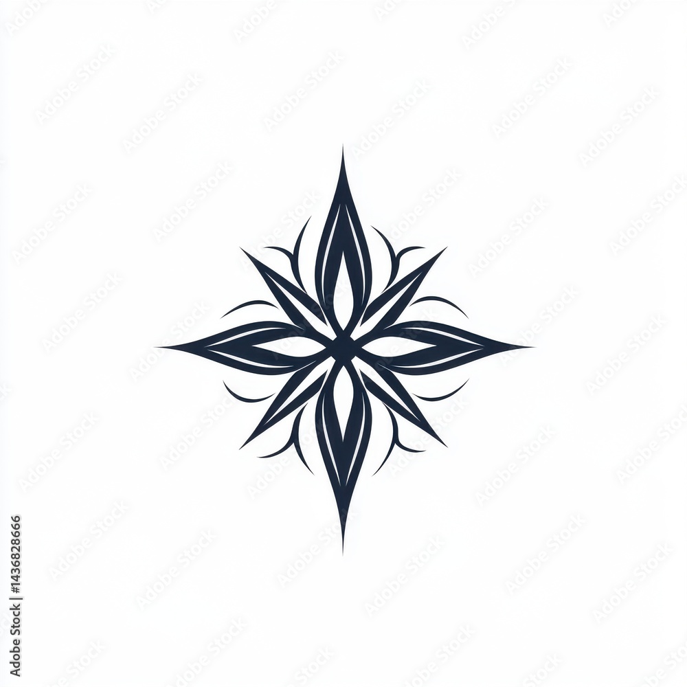Poster intricate black compass rose design with elegant shapes and sharp edges, symbolizing guidance and di