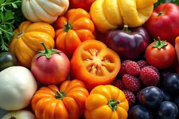 Variety of dried vegetables, vibrant colors, clean studio shot, white background, healthy eating, clean background