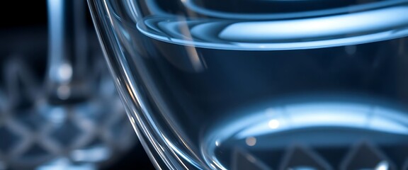 close up of a clear glass with a black background