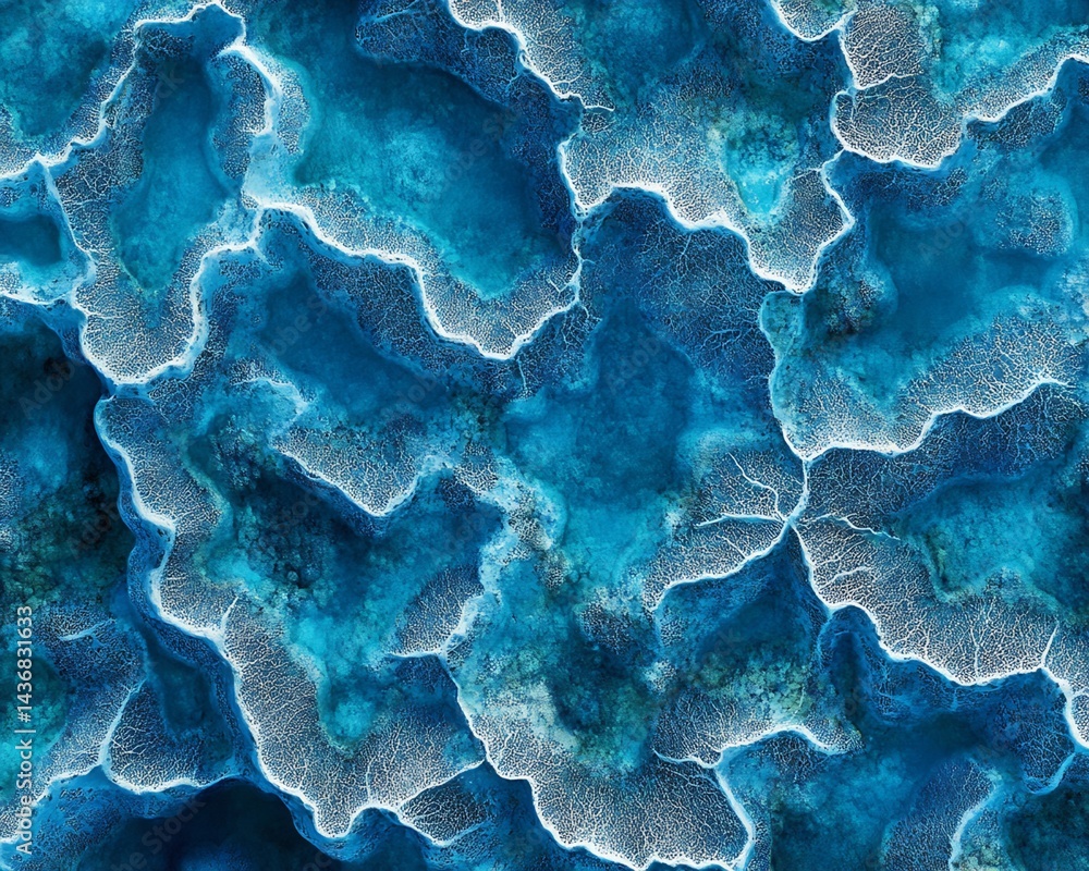 Poster abstract blue and white textured surface with branching patterns
