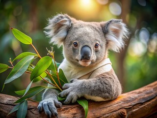 Obraz premium Adorable Koala Receiving Care, Wrapped in Soft Bandages