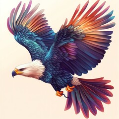 Fototapeta premium Colorful eagle soaring, wings spread, light background, freedom concept