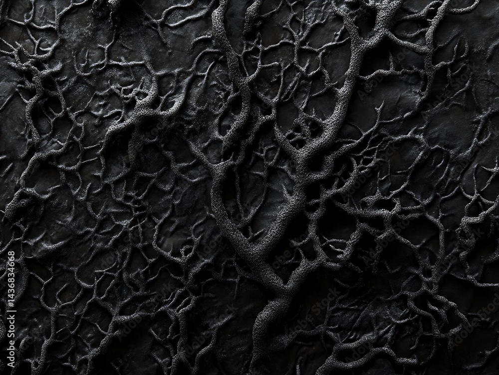 Poster black textured surface with branch-like pattern