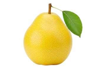 Isolated yellow pear fruit with leaf fresh healthy food closeup view