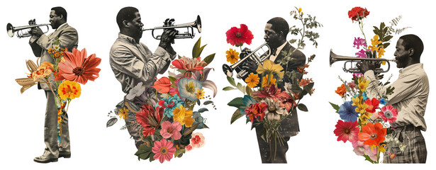 PNG Trumpet blooms vibrant artistic fusion, element set on transparent background