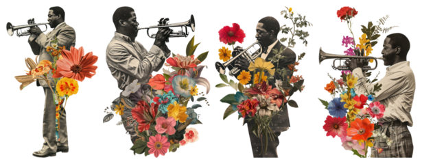 PNG Trumpet blooms vibrant artistic fusion, element set on transparent background