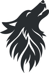 Black silhouette of a howling wolf head symbolizing wild animal nature and strength