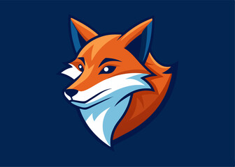 Obraz premium Vibrant Fox Illustration: A striking illustration of a fox with a bright orange coat, gazing thoughtfully against a deep blue background.