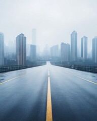 Fototapeta premium Cityscape and Highway on Foggy Day