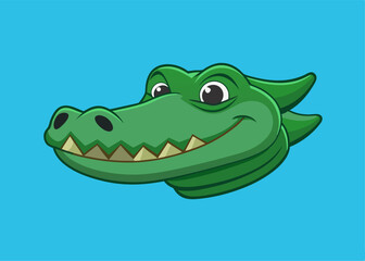 Cheerful Crocodile in Paradise: An illustrated rendering of a friendly crocodile, smiling against a vibrant turquoise background. The crocodile emanates warmth, inviting exploration and connection.