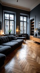 Fototapeta premium Modern living room with hardwood floors