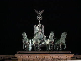 Brandenburg Gate Quadriga at night in Berlin, Germany