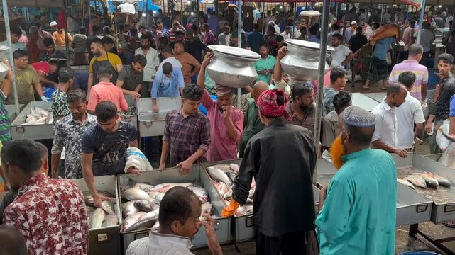 Editorial 4K Footage of Jatrabari Fish Market, the Largest Wholesale Fish Market in Dhaka, Bangladesh, on June 7, 2023