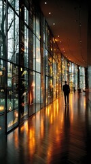 Modern museum interior, warm light