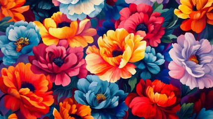Fototapeta premium Vibrant Colorful Floral Pattern with Lush Blooms
