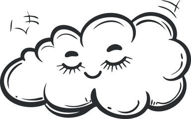 Cute smiling cloud cartoon illustration with closed eyes and a peaceful expression