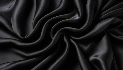 Obraz premium Glossy black satin fabric with a smooth, wave-like texture that evokes luxury and elegance.