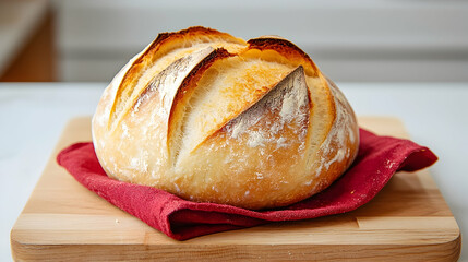 Freshly Baked Artisan Bread on Red Napkin