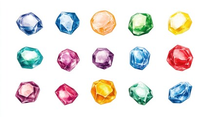 Fototapeta premium Colorful gemstones collection; isolated on white; design element