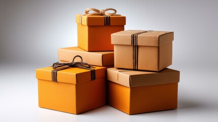 Obraz premium Simple cardboard boxes on a clean white background create a versatile and essential background for your projects.