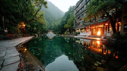 Mountain hot spring reflection
